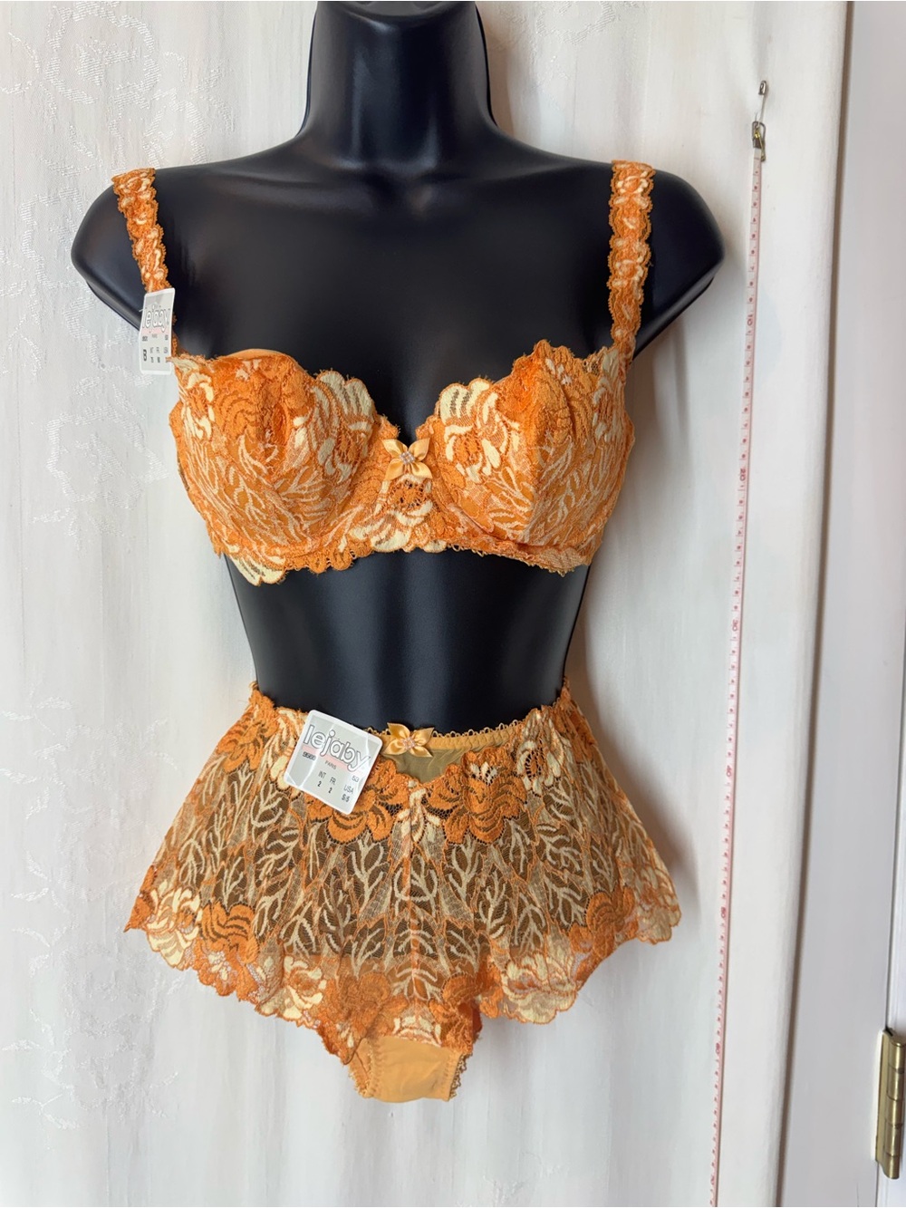 Vintage Lejaby Orange Lace Balconette Bra and Brief Set